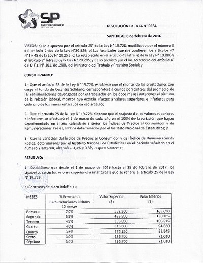Resolución N°0334: Reajusta valores inferiores y superiores a que se refiere el artículo 25 de la ley N°19.728