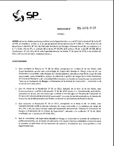 Resolución N° 95 del 21 de noviembre de 2016 sobre SBR