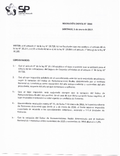 Resolución Exenta N° 010, del 6 de enero de 2017