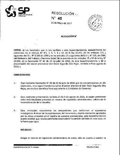 Resolución 040 - ASESOR PREVISIONAL - 2017