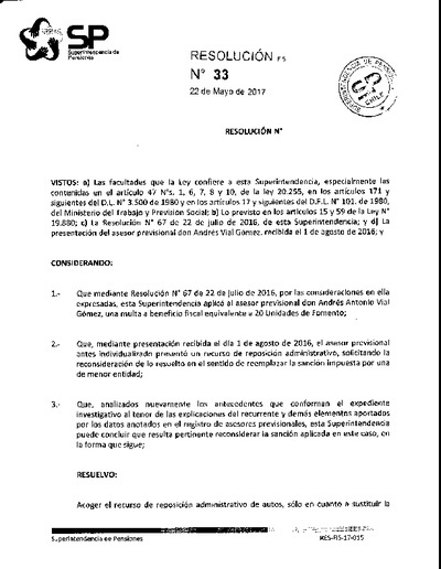 Resolución 033 - ASESOR PREVISIONAL - 2017
