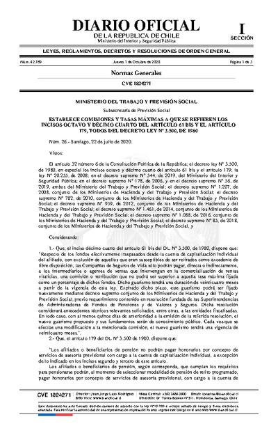 Decreto Supremo que establece Comisiones de Asesoría Previsional