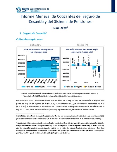 Informe Mensual de Cotizantes del Seguro de Cesantía y del Sistema de Pensiones, junio 2020