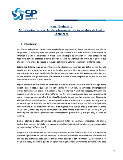 Nota Técnica N°7: Actualización de la evolución y desempeño de los cambios de fondos ​​