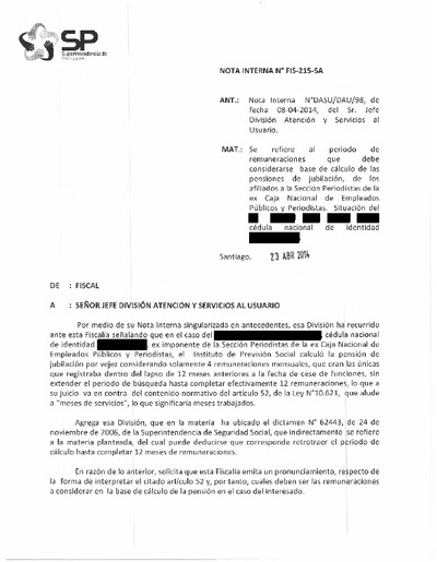 Nota Interna N° 215, del 23 de abril de 2014