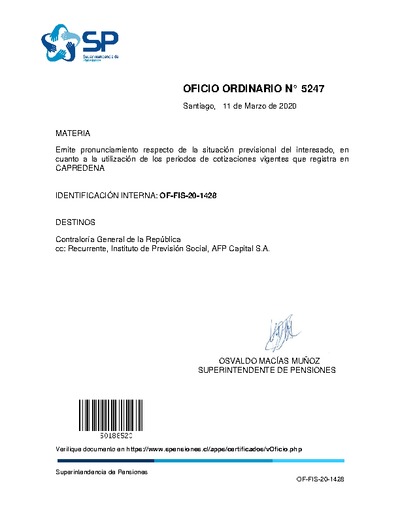 Oficio Ordinario Nº 5247, del 11 de marzo de 2020