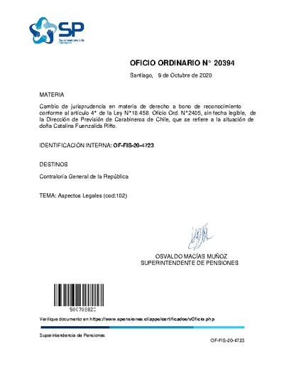 Oficio Ordinario Nº 20394, del 9 de octubre de 2020