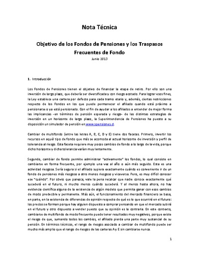 Nota Técnica N° 4: Objetivo de los Fondos de Pensiones y los Traspasos Frecuentes de Fondo