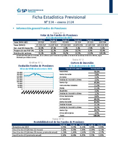 Ficha Estadística Previsional N° 134, enero 2024