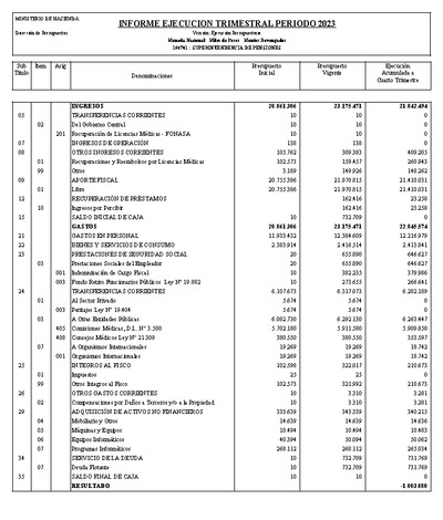 Informe Ejecución Presupuestaria año 2023