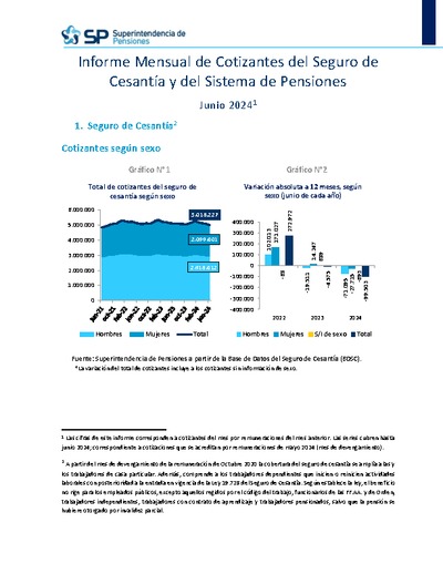 Informe Mensual de Cotizantes del Seguro de Cesantía y del Sistema de Pensiones, junio 2024