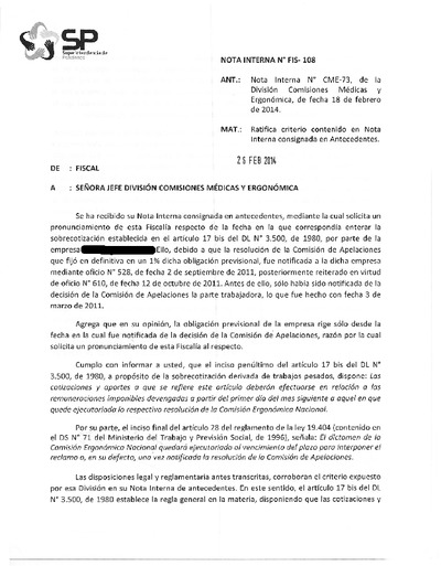 Nota Interna N° 108, del 26 de febrero de 2014
