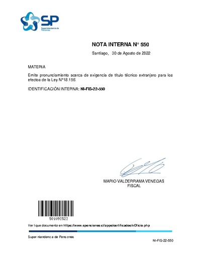 Nota Interna N° 550, del 30 de agosto de 2022