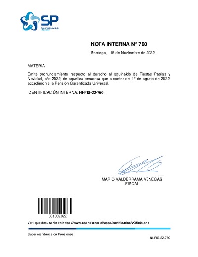 Nota Interna N° 760, del 16 de noviembre de 2022