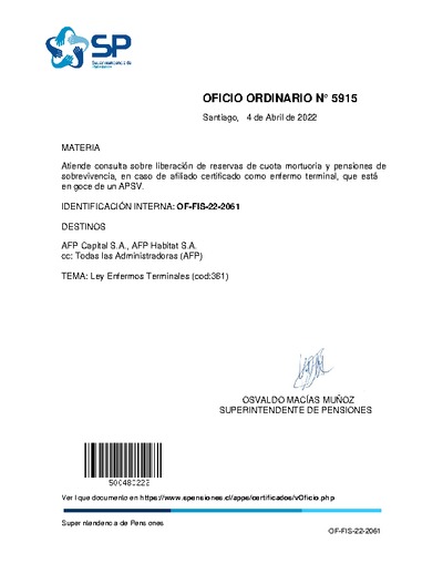 Oficio Ordinario Nº 5915, del 4 de abril de 2022
