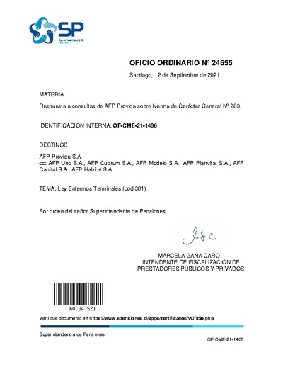 Oficio Ordinario Nº 24655, del 2 de septiembre de 2021