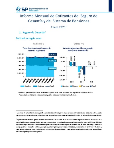 Informe Mensual de Cotizantes del Seguro de Cesantía y del Sistema de Pensiones, enero 2025