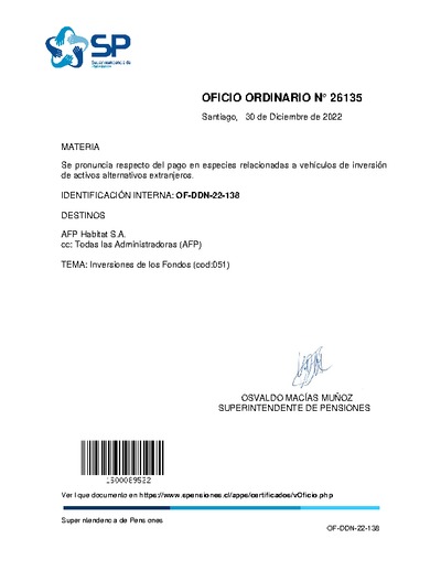 Oficio Ordinario Nº 26135 , del 30 de diciembre de 2022