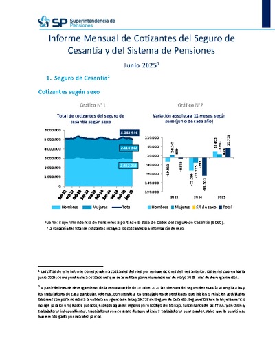 Informe Mensual de Cotizantes del Seguro de Cesantía y del Sistema de Pensiones, junio 2025