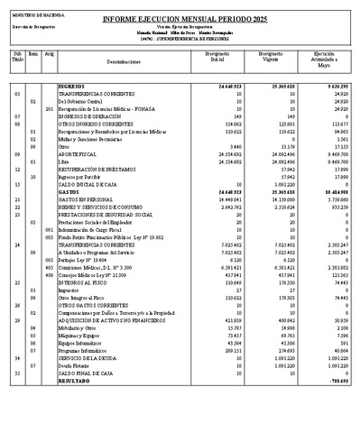 Informe Ejecución Presupuestaria a mayo 2025