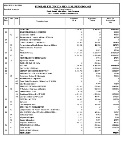 Informe Ejecución Presupuestaria a julio 2025