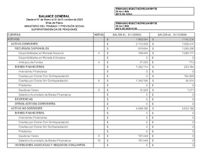 Balance General de la Superintendencia de Pensiones, al 31 de diciembre de 2025.