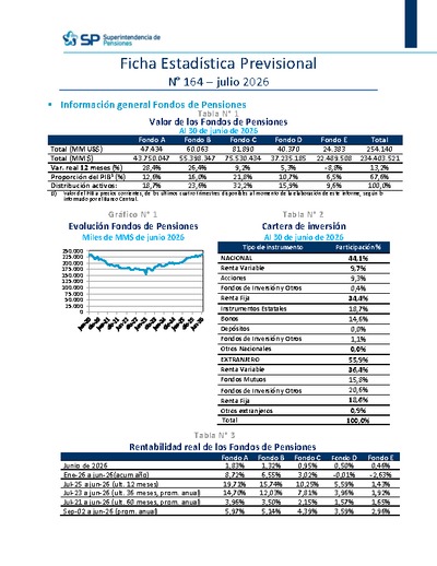 Ficha Estadística Previsional N° 164, julio 2026