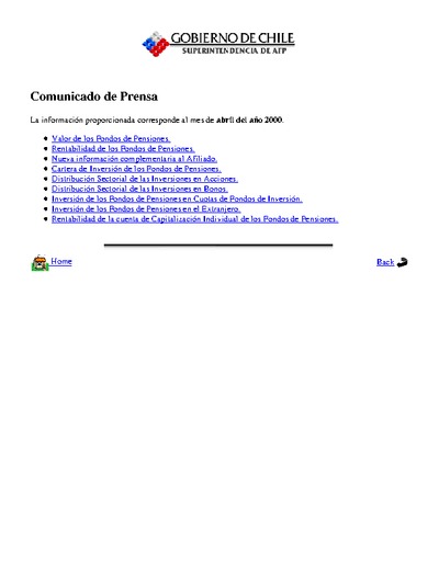 Informe de inversiones y rentabilidad - Abril 2000