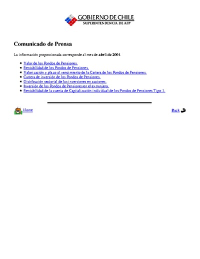 Informe de inversiones y rentabilidad - Abril 2001