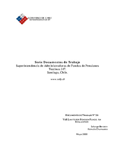 Documento de Trabajo Nº 26: VaR Limits for Pension Funds: An Evaluation