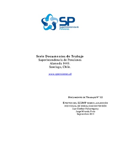 Documento de Trabajo Nº 52:  Efectos del SCOMP sobre la Elección individual de Modalidad de Pensión